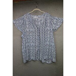 Rose & Olive Silky Flutter Sleeve Button Up Tunic-Size 2X-Cottagecore-Feminine